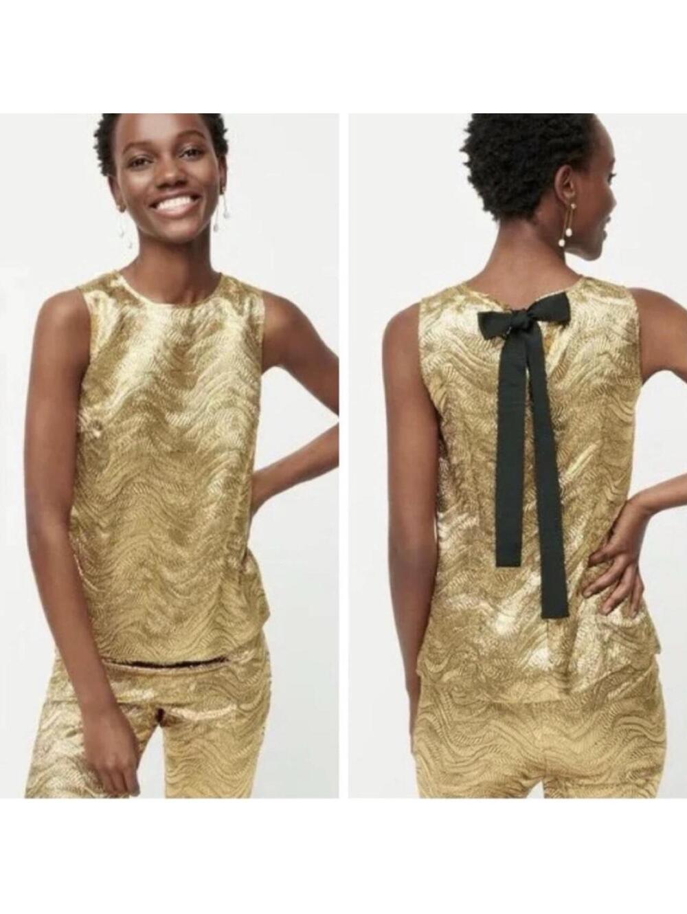 J.Crew bow back gold metallic jacquard top with black bow detail #glamour #party